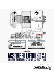Model Factory Hiro: Car scale model kit 1/12 scale - Chaparral 2J Chaparral Cars Inc Team sponsored by Lexan #66 - Vic Elford (GB) - Can-Am Laguna Seca 1970 - photo-etched parts, resin parts, rubber parts, seatbelt fabric, turned metal parts, vacuum formed parts, water slide decals, white metal parts, other materials and assembly instructions