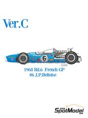 Model Factory Hiro: Car scale model kit 1/12 scale - Matra MS11 Matra Sports Team sponsored by Elf #6 - Jean-Pierre Beltoise (FR) - French Formula 1 Grand Prix 1968 - photo-etched parts, resin parts, rubber parts, turned metal parts, water slide decals, white metal parts, other materials and assembly instructions
