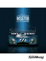 Model Factory Hiro: Car scale model kit 1/12 scale - Matra MS670B sponsored by Shell #10, 11, 12 - Francois Cevert (FR) + Jean-Pierre Beltoise (FR), Henri Pescarolo (FR) + Grard Larrousse (FR), Jean-Pierre Jabouille (FR) + Jean-Pierre Jaussaud (FR) - 24 Hours Le Mans 1973 - metal parts, photo-etched parts, resin parts, rubber parts, turned metal parts, water slide decals, white metal parts, other materials, assembly instructions and painting instructions