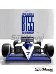 Model Factory Hiro: Car scale model kit 1/12 scale - Brabham BMW BT55 sponsored by Olivetti #7, 8 - Riccardo Patrese (IT), Elio de Angelis (IT) - Monaco Formula 1 Grand Prix 1986 - photo-etched parts, resin parts, rubber parts, seatbelt fabric, turned metal parts, vacuum formed parts, water slide decals, white metal parts, other materials, assembly instructions and painting instructions