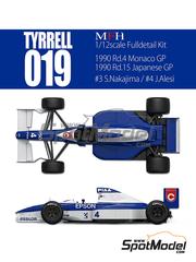 Model Factory Hiro: Maqueta de coche escala 1/12 - Tyrrell Ford 019 Equipo Tyrrell Racing Organisation patrocinado por Epson, Piaa N� 3, 4 - Satoru Nakajima (JP), Jean Alesi (FR) - Gran Premio de F�rmula 1 de Jap�n, Gran Premio de Formula 1 de M�naco 1990 - piezas impresas en 3D, fotograbados, piezas de resina, piezas de goma, tela de cinturones, piezas de metal torneado, piezas vacuformadas, calcas de agua, piezas de metal blanco, otros materiales, manual de instrucciones e instrucciones de pintado