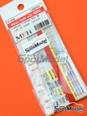 Model Factory Hiro: Seatbelts 1/24 scale - Seat belt set red color - Sparco, Arexons, Britax, Boss, Willans, Sabelt - photo-etched parts, seatbelt fabric, water slide decals, white metal parts, other materials and assembly instructions - 2 units
