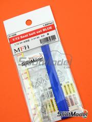 Model Factory Hiro: Cinturones escala 1/12 - Cinturn de seguridad tipo arns color azul para F1 - Sparco, Arexons, Britax, Boss, Willans, Sabelt - fotograbados, tela de cinturones, calcas de agua, piezas de metal blanco, otros materiales y manual de instrucciones