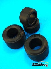 Model Factory Hiro: Tyre set 1/20 scale - 1970s F1 Slick tyre set - rubber parts - for Tamiya references TAM20002, TAM20004, TAM20006, TAM20007, TAM20010, TAM20050, TAM20051, TAM20060, TAM20061, TAM20062, TAM20064 and TAM20065 - 2 + 2 units