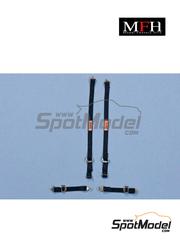 Model Factory Hiro: Cinturones escala 1/24 - Cinturn de seguridad Simpson tipo arns U.S. - color negro - fotograbados, tela de cinturones, otros materiales y manual de instrucciones