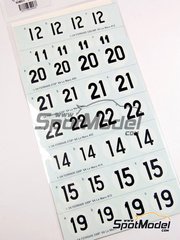 Model Factory Hiro: Decals 1/24 scale - Number decals for Ferraris #11, 12, 20, 21, 22, 14, 15, 19, 25, 28, 27, 17, � - 24 Hours Le Mans 1963, 1964, 1965, 1966, 1967, 1968 and 1969 - water slide decals