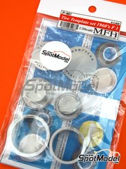 Model Factory Hiro: Logotipos escala 1/20 - Plantilla para neumticos Goodyear - Firestone 60s - fotograbados y piezas de metal blanco