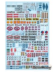 Model Factory Hiro: Logotypes 1/20 scale - F1 sponsors of the 70s: Goodyear, Firestone, Dunlop, Britax, Shell, ELF, STP, Texaco, Agip, Ferodo, Koni, Champion, Heuer, Autolite, Girling, Magneti Marelli... - water slide decals