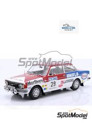 Modelcar Group: Diecast model car 1/18 scale - Volvo 142 sponsored by Marlboro, Esso Uniflo #29 - Markku Aln (FI) + Juhani Toivonen (FI) - 1000 Lakes Finland Rally 1973 - metal parts, plastic parts and rubber parts