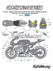Nicolecron Decals: Marking / livery 1/12 scale - Yamaha YZR-M1 - Valentino Rossi (IT), Jorge Lorenzo (ES) - Test version 2009 - water slide decals - for Tamiya references TAM14117, TAM14119 and TAM14120