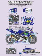Nicolecron Decals: Marking / livery 1/12 scale - Yamaha YZR-M1 sponsored by Movistar #46, 99 - Jorge Lorenzo (ES), Valentino Rossi (IT) - Motorcycle World Championship 2014 - water slide decals - for Tamiya references TAM14117, TAM14119 and TAM14120 image