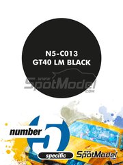 Number Five: Pintura para aergrafo - Negro GT40 LM Black - 1 x 30ml - para las referencias de Fujimi FJ12101, HR-1, FJ123066, FJ126036 y RS-16, o la referencia de Marsh Models MM323, o la referencia de Meng Model RS-002, o las referencias de Trumpeter MAG00019 y 26701-2011