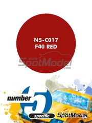 Number Five: Pintura para aergrafo - Rojo F40 Red - 1 x 30ml - para las referencias de Fujimi FJ12207, FJ123080, 12308, HR-19, FJ12500, FJ126258, RS-103, FJ126456 y RS-114, o la referencia de Tamiya TAM24295