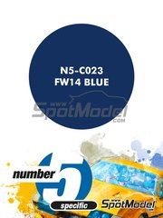 Number Five: Pintura para aergrafo - Azul FW14 Blue - 1 x 30ml - para las referencias de Fujimi FJ09052, 090528,  GP-17, FJ090702, 09070, GP-24, FJ090757, 09075, GPSP-13, FJ090795, 09079, GP-26, FJ091976, 09079 y GP-26, o las referencias de Tameo Kits TMK138, TMK148 y TMK153, o la referencia de Tamiya TAM12029