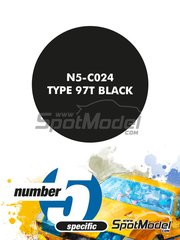 Number Five: Paint for airbrush - Type 97T Black - 1 x 30ml - for Fujimi references FJ09064, GP23 / 090641, FJ090641, 09064, GP23 / 090641, FJ09074, 090740, GP-25, FJ090740, 09074, GP-25, FJ09083, FJ091457, 09145, GPSP-23, FJ091877, 09187, GPSP-40, FJ091952, 09195 and GP-3, or Model Factory Hiro references MFH-K217, K-217, MFH-K218, K-218, MFH-K346, K-346, MFH-K347, K-347, MFH-K356, K-356, MFH-K357 and K-357, or Tameo Kits references TMK020 and TMK446