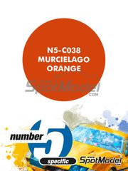 Number Five: Pintura para aer�grafo - Naranja Murcielago Orange - 1 x 30ml - para las referencias de Aoshima 007068, 07068, 007082, AOSH-007082 y 00708, o las referencias de Fujimi FJ037899, IDSP-73, FJ121963, RS-36, FJ12200, FJ122007, RS-55, FJ12202, FJ122588, FJ125886 y RS-75