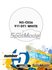 Number Five: Pintura para aergrafo - Blanco 911 GT1 White - 1 x 30ml - para la referencia de MZ Decals MZ035, o la referencia de Profil24 P24114K, o las referencias de Renaissance Models 025, 025-28, 025/28, 025-29, 025/29, 025-30, 025/30, 025-33, 025/33, 040, 040C, 046, SI04, SI04B, SI04C, TK24-030, TK24-037 y TK24-049, o las referencias de Studio27 ST27-DC106 y ST27-DC182, o la referencia de Tamiya TAM24186