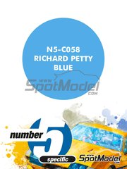 Number Five: Paint for airbrush - Richard Petty Blue - 1 x 30ml - for AMT references AMT819 and AMT989, or MPC references MPC-938, MPC938/06 and MPC767, or Number Five reference N5-C058, or Salvinos JR Models references RPGP1986D, SALVINOS-003, SALVINOS-007, SALVINOS-008 and SALVINOS-016