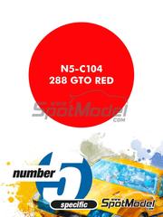 Number Five: Pintura para aer�grafo - Rojo 288 GTO Red - 1 x 30ml - para las referencias de Fujimi FJ08022, 08216, EM-16, EM-22, FJ08105, 1052, FJ082684, FJ082752, FJ082769, 08276, EM-SP0T, EM-SPOT, EMSP-0T, EMSP-OT, EM-SPOT, FJ10163, FJ101637, 10163, 01637, SC-9, FJ126272, 12627 y RS-105