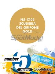 Number Five: Pintura para aergrafo - Dorado Scuderia del Grifone Gold - 1 x 30ml - para la referencia de Decalcas DCL-DEC021, o la referencia de Hasegawa 20485