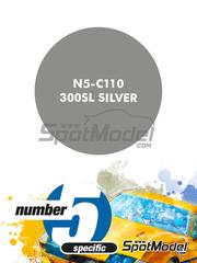 Number Five: Paint for airbrush - 300SL Silver - 1 x 30ml - for Italeri references 3612, 3645 and IT3645, or Model Factory Hiro references MFH-K817 and K-817, or Revell references REV07171, 80-7171 and REV07657, or Tamiya references TAM24338 and TAM24366
