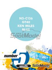 Number Five: Paint for airbrush - GT40 Ken Miles Blue - 1 x 30ml - for Fujimi references FJ12102, 12102-2000, SP-9, FJ12125, FJ126043 and RS-32, or Meng Model references CS-004 and RS-002, or Renaissance Models reference TK24-344
