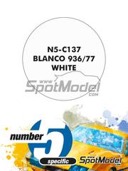 Number Five: Paint for airbrush - 936/77 White - 1 x 30ml - for Model Factory Hiro references MFH-K755 and K-755, or Renaissance Models references 24-05, 24/05, 24-21 and 24/21, or Tamiya references TAM24004 and TAM24012