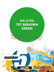 Number Five: Paint for airbrush - 787B Renown Green - 1 x 30ml - for Hasegawa reference 20312, or Model Factory Hiro references MFH-K628, K-628, MFH-K657 and K-657, or Studio27 references ST27-DC228C and ST27-DC959D, or Tabu Design reference TABU24084, or Tamiya reference TAM24352