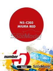 Number Five: Paint for airbrush - Miura Red - 1 x 30ml - for Fujimi references FJ09012, FJ10147, FJ10157 and FJ101750, or Hasegawa references 20278, 20319, 20423, 20439, hsg20439, 20472, 20652, 21213, HC-13, HC13, HSG21213, HAHC13, HAHC13, 21213 and HC-13, or Italeri references 3649 and 3686 image