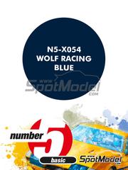 Number Five: Pintura para aergrafo - Azul Wolf Racing Blue - 1 x 30ml - para la referencia de Studio27 ST27-FK20129, o las referencias de Tameo Kits TWU001, TWU 001, TWU002, TWU 002, TWU003 y TWU 003, o las referencias de Tamiya TAM12024, BS1224, TAM12044, TAM20006 y TAM20064