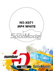 Number Five: Paint for airbrush - MP4 White - 1 x 30ml - for Fujimi references FJ09044, GP10, 090443, FJ090443, FJ090443, 09044, GP10, FJ09044, FJ090511, 09051, GPSP-7, FJ09073, FJ090730, 090730, 090733, FJ090818, 09081, GP-38, FJ091501, 09150, GPSP-26, FJ091693, GP-53, FJ09173, FJ092133, 09213, FJ09213 and FUJ09213, or Meng Model reference RS-004, or Tameo Kits references TMK137, TMK149 and WCT091