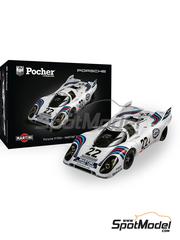 Pocher: Car scale model kit 1/8 scale - Porsche 917KH Martini International Racing Team #22 - Helmut Marko (AT) + Gijs van Lennep (NL) - 24 Hours Le Mans 1971 - metal parts, plastic parts, rubber parts, seatbelt fabric, water slide decals and assembly instructions