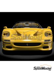 Pocher: Car scale model kit 1/8 scale - Ferrari F50 Giallo Modena Yellow - metal parts, plastic parts, rubber parts, seatbelt fabric, water slide decals, assembly instructions and painting instructions