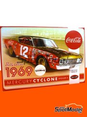 Polar Lights: Car scale model kit 1/25 scale - Mercury Cyclone Spoiler II sponsored by Coca Cola #12 - Robert Arthur 'Bobby' Allison (US) - Nascar - National Association for Stock Car Auto Racing 1969 - plastic parts, rubber parts, water slide decals, assembly instructions and painting instructions