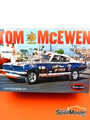 Polar Lights: Car scale model kit 1/25 scale - Plymouth Barracuda sponsored by Tom Mongoose McEwen - Tom 'Mongoose' McEwen (US) 1969 - plastic parts, rubber parts, water slide decals, assembly instructions and painting instructions