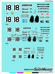 Print Lab Decals: Marking / livery 1/24 scale - Porsche 917K David Piper Team sponsored by Sandeman #18 - 24 Hours Le Mans 1970 - water slide decals manufactured with digital technology - for Fujimi references FJ12173, HR-5, FJ12188, FJ12198, FJ12199, FJ12214, FJ12236, FJ12261, FJ123592, FJ123882, RS-84, FJ126074, FJ126135, 12613, RS-4, FJ126135.OUTLET, FJ126142, 12614, RS-88, FJ126159, RS-92, FJ126166, 12616 and RS-98