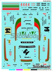 Print Lab Decals: Decoracin escala 1/24 - Porsche Kremer 935 K3 Equipo Mexico Kremer Racing patrocinado por Hotel Aristos N 64 - Edgar Dren (DE) + Antonio Contreras (MX) + Billy Sprowls (US) - 24 Horas de Le Mans 1982 - calcas de agua fabricadas con tecnologa digital - para las referencias de Nunu PN24006 y PN24029