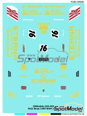 Print Lab Decals: Marking / livery 1/24 scale - Porsche 962C Brun Motorsport Team sponsored by Eterna, Hydro Aluminium #16 - Oscar Larrauri (AR) + Stanley Dickens (SE) - FIA World Sports-Prototype Championship (WSPC) 1989 - water slide decals manufactured with digital technology