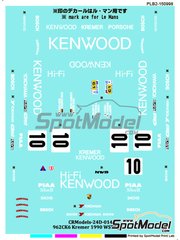 Print Lab Decals: Marking / livery 1/24 scale - Porsche 962 CK6 Kremer Racing Team sponsored by Kenwood #10 - Sarel van der Merwe (ZA) + Kunimitsu Takahashi (JP) + Hideki Okada (JP) - 24 Hours Le Mans, FIA World Sports-Prototype Championship (WSPC) 1990 - water slide decals manufactured with digital technology