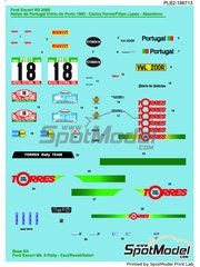 Print Lab Decals: Marking / livery 1/24 scale - Ford Escort Mk. II Torres Rally Team #18 - Carlos Torres (PT) + Filipe Lopes (PT) - Portugal Rally - Vinho do Porto 1983 - water slide decals manufactured with digital technology - for Italeri references 3650, IT3650, ITA3650 and 3655