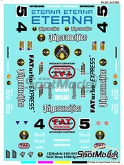 Print Lab Decals: Marking / livery 1/24 scale - Porsche 962C Brun Motorsport Team sponsored by Jagermeister #4, 5 - Walter Brun (CH) + Oscar Larrauri (AR) + Manuel Reuter (DE) - SPA Francorchamps 1000 Kms  1988 - water slide decals manufactured with digital technology