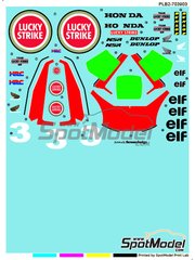 Print Lab Decals: Decoracin escala 1/12 - Honda NSR250 Equipo Lucky Strike Racing N 3 - Jacques Cornu (CH) - Campeonato del Mundo de Motociclismo 250cc 1989 - calcas de agua fabricadas con tecnologa digital y calcas de sponsors de tabaco - para las referencias de Tamiya TAM14059 y TAM14110