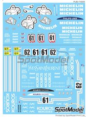Print Lab Decals: Marking / livery 1/27 scale - Sauber Mercedes C9 Michelin + Kouros sponsored by Michelin Kouros #61, 62 - 24 Hours Le Mans 1987 - water slide decals manufactured with digital technology image