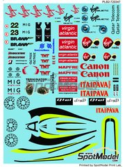 Print Lab Decals: Marking / livery 1/20 scale - Brawn GP Mercedes BGP001 sponsored by Virgin Mapfre Itaipava #22, 23 - Rubens Barrichello (BR), Jenson Button (GB) - FIA Formula 1 World Championship 2009 - water slide decals manufactured with digital technology