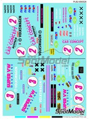 Print Lab Decals: Decals 1/24 scale - Volkswagen Beetle sponsored by Super VW, Car Concept #2, 3 - Jacky Morel (FR), Fabrice Lefebvre (FR) - VW Cup 1998 - water slide decals manufactured with digital technology