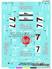 Print Lab Decals: Marking / livery 1/24 scale - Porsche 962C Alpha Racing Team #7 - Tiff Needell (GB) + Anthony Reid (GB), Raul Boesel (BR) + Robert 'Bob' Wollek (FR), Oscar Larrauri (AR) + Jonathan Palmer (GB) - All Japan Sport Prototype Championship (JSPC) 1991 - water slide decals manufactured with digital technology