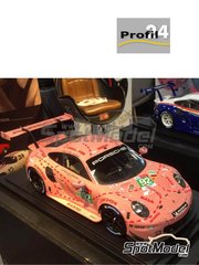 Profil24: Car scale model kit 1/12 scale - Porsche 911 RSR Porsche Motorsport GT  Team sponsored by Pink Pig #92 - Kevin Estre (FR) + Michael Christensen (DK) + Laurens Vanthoor (BE) - 12 Hours Sebring, 24 Hours Le Mans 2018 - metal parts, photo-etched parts, resin parts, rubber parts, seatbelt fabric, vacuum formed parts, water slide decals, other materials, assembly instructions and painting instructions