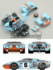 Profil24: Car scale model kit 1/43 scale - Ford GT40 sponsored by Gulf #6, 7 - 24 Hours Le Mans 1969 - photo-etched parts, resin parts, rubber parts, vacuum formed parts, water slide decals and assembly instructions image