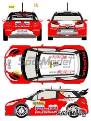 Racing Decals 43: Decals 1/24 scale - Citroen DS3 WRC sponsored by Novitec ALM Russia #16 - Evgeniy Novikov (RU) + Denis Giraudet (FR) - Catalunya Costa Dorada RACC Rally 2012 - for Heller reference 80757