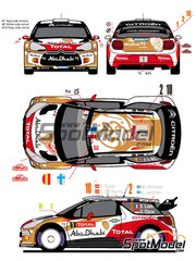 Racing Decals 43: Decals 1/24 scale - Citroen DS3 WRC sponsored by Abu Dhabi #1, 2, 10 - Sebastien Loeb (FR) + Daniel Elena (MC), Mikko Hirvonen (FI) + Jarmo Lehtinen (FI), Daniel 'Dani' Sordo (ES) + Carlos del Barrio (ES) - Monte Carlo Rally - Rallye Automobile de Monte-Carlo 2013 - for Heller references 80757 and 80758